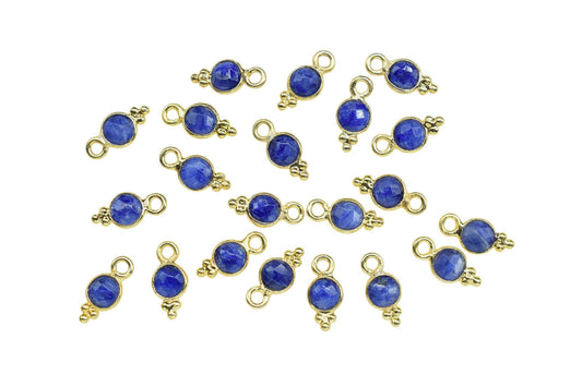 Blue Sapphire Charms Connector/Handmade Jewelry/Gold Plated Connector/Tiny Pendant/Blue Sapphire Pendant/Round Shape Connector/B'day Gift