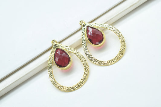Pink Tourmaline Gemstone Pendant/Pear Shape Pendant/Bezel Pendant/Jewelry making Stone/Gold Plated Jewelry/Connector Jewelry/Handmade/Gift
