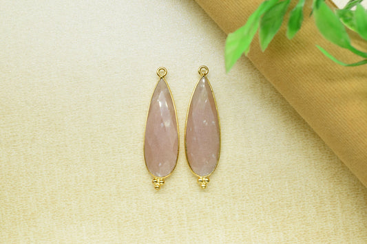 Peach Moonstone 10x30mm Bezel charms,Moonstone Pendant,Station Bezel Link Supplies,Moonstone Jewelry,Connector Pendant,Gemstone Teardrops