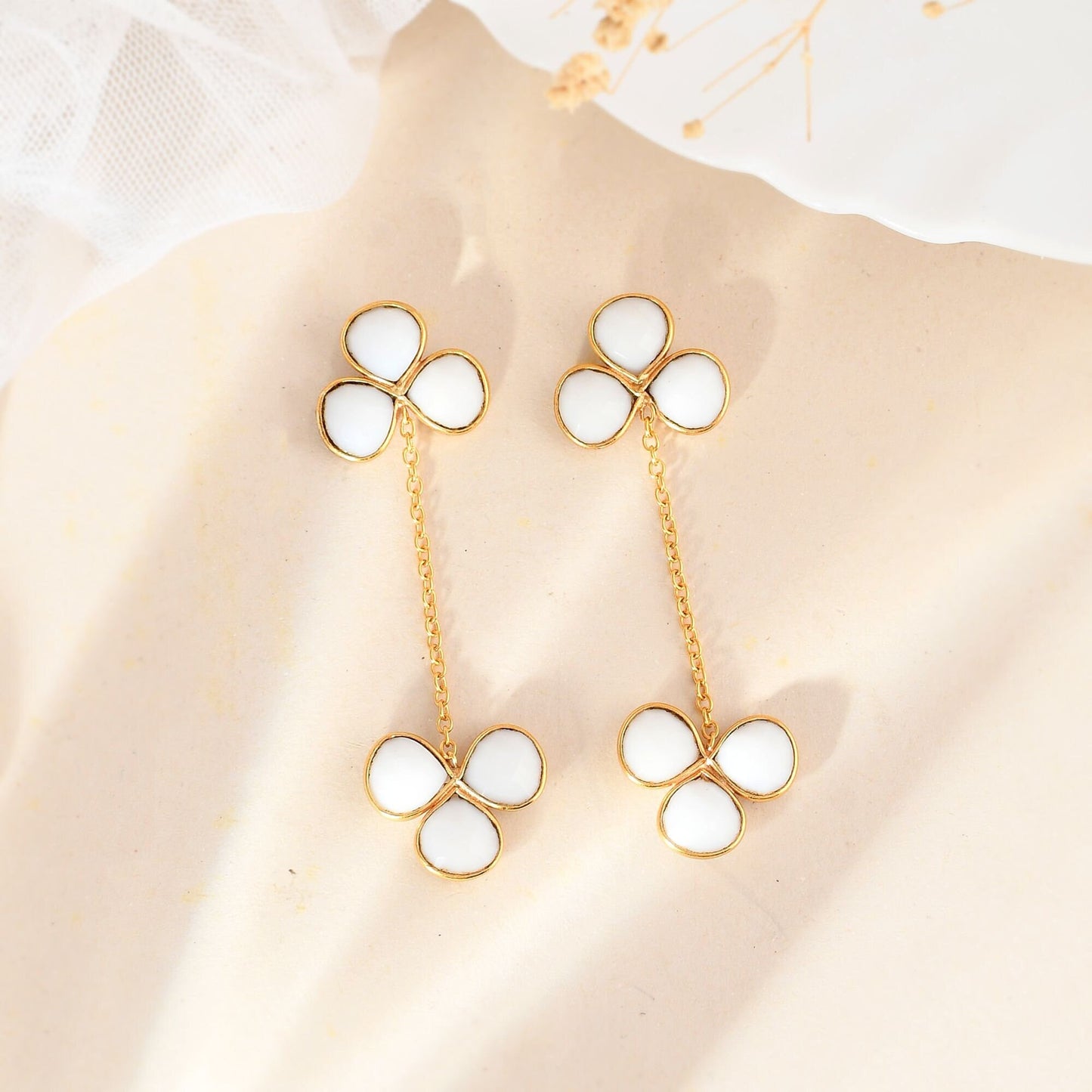 Natural Rainbow Moonstone  Earring/Handmade Earring/Gold Plated Earring/Boho Earring/Bridal Jewelry/Women Earring/Dangle Earring/B'day Gift