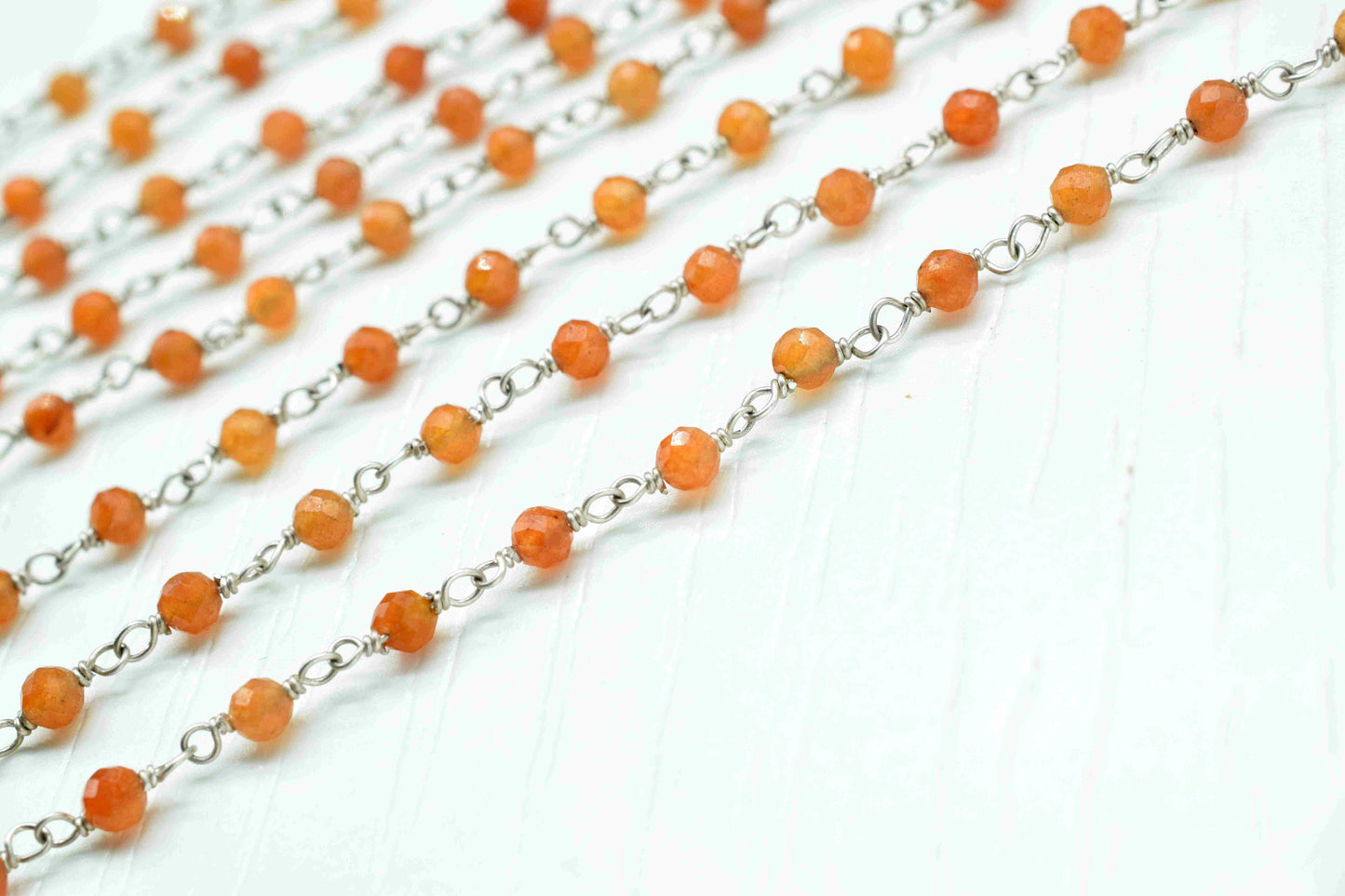 Carnelian Faceted Gemstone 3mm Beaded Chain,Faceted Rosary Chain,Gemstone rosary style chain,Carnelian Beaded Wire Wrapped Gemstone Beads