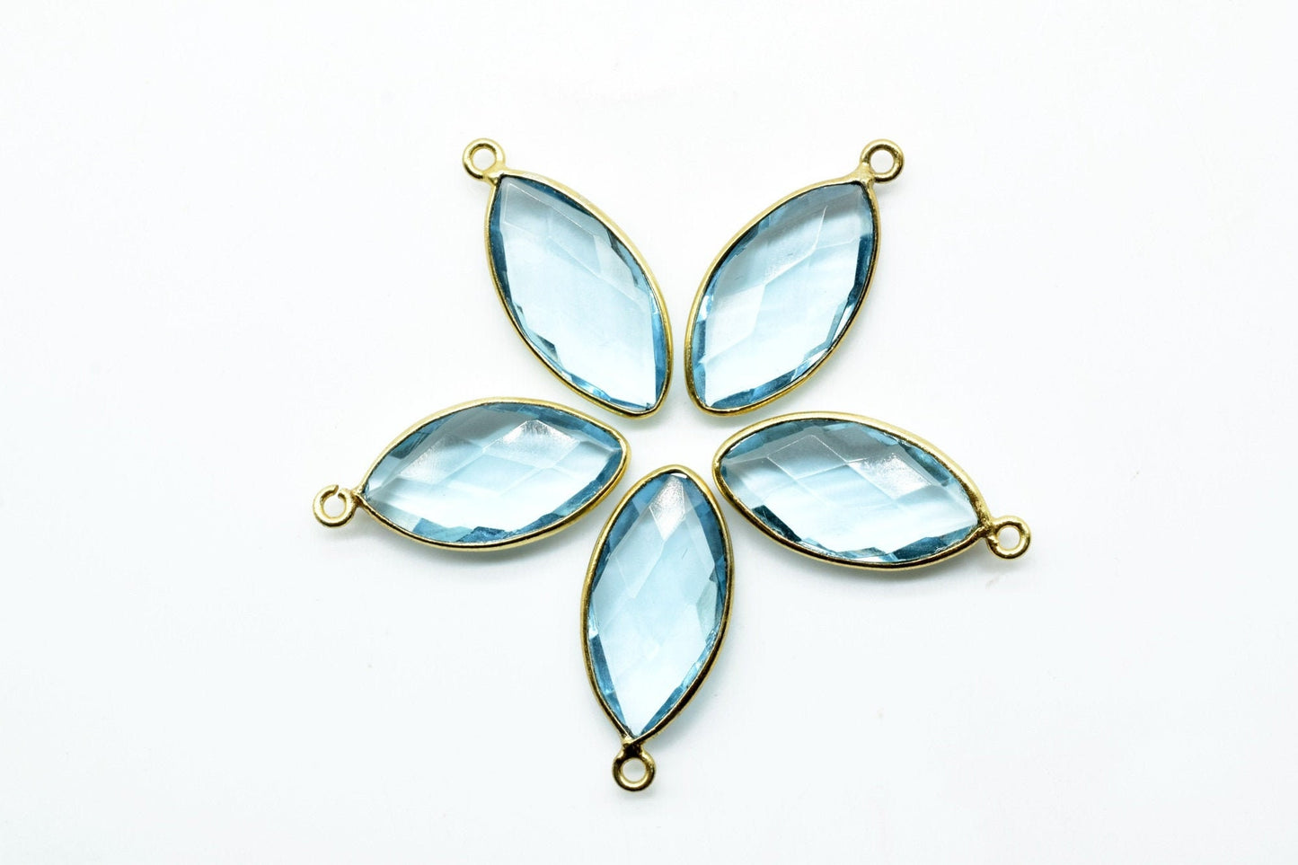 Sky Topaz 10x20mm Marquise shape charm,Brass Gold Plated bezel,Sky Topaz Faceted Briolette Connector,Topaz Bezel Pendant,Sky Topaz connector