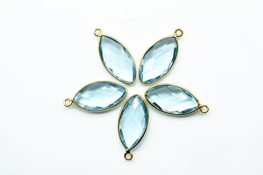 Sky Topaz 10x20mm Marquise shape charm,Brass Gold Plated bezel,Sky Topaz Faceted Briolette Connector,Topaz Bezel Pendant,Sky Topaz connector
