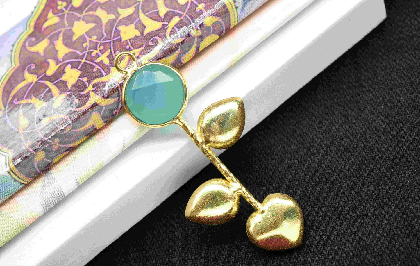 Aqua Chalcedony Round Shape Pendant , Aqua Chalcedony  Single Bail Charms , Genuine Gemstone Charms ,Gold Plated Gemstone Connectors ,Summer