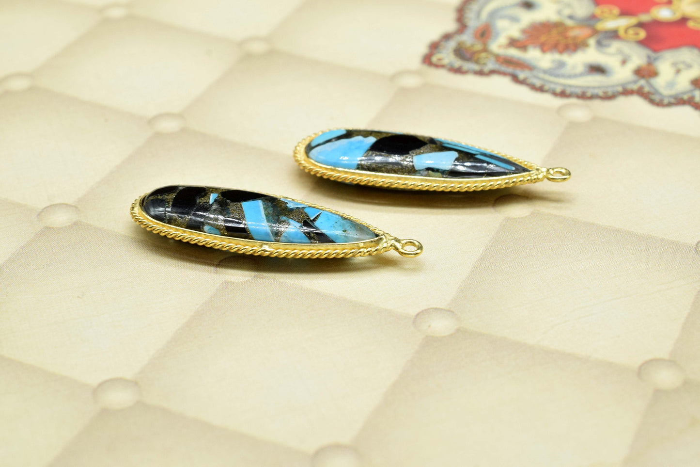 Copper Turquoise Gemstone Charms Pendant,Copper Turquoise Gold Plating Gemstone Charms,Turquoise 10x30mm Pear Shape Single Bail Pendant,Gift