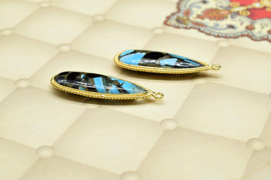 Copper Turquoise Gemstone Charms Pendant,Copper Turquoise Gold Plating Gemstone Charms,Turquoise 10x30mm Pear Shape Single Bail Pendant,Gift