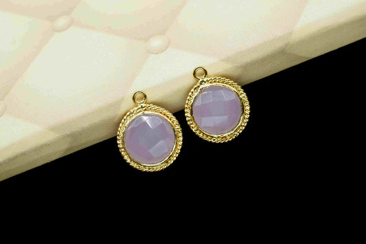 Rose Quartz 10mm Round Shape Single Bail Bezels Charms,Gemstone Bezels Connectors,Rose Quartz Charms Jewelry,Checker Cut Rose Quartz Pendant