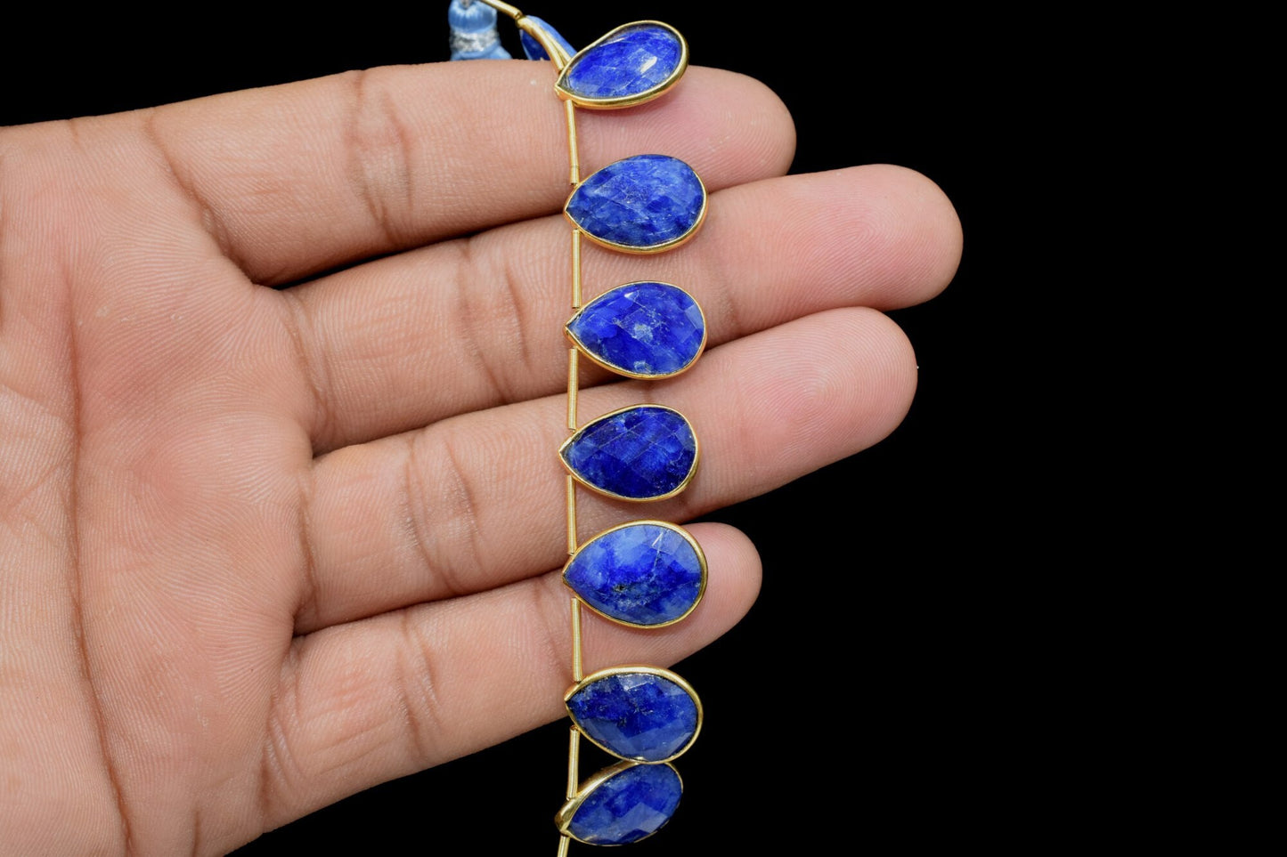 Blue sapphire Faceted  Pear Shape Gold Plated drilled Bezel ,10x14mm pear Charms For Making Jewelry Findings Supply, sapphire charms strands