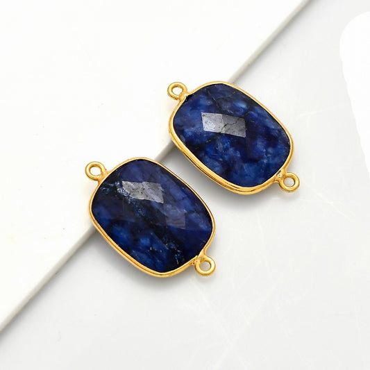 Blue Sppahire 10x14mm Bezel Charm Pendant,Rectangle Shape Gold Plated bezel,Gold Vermeil Bezel jewelry making charm,Gold-Filled bezelcharm
