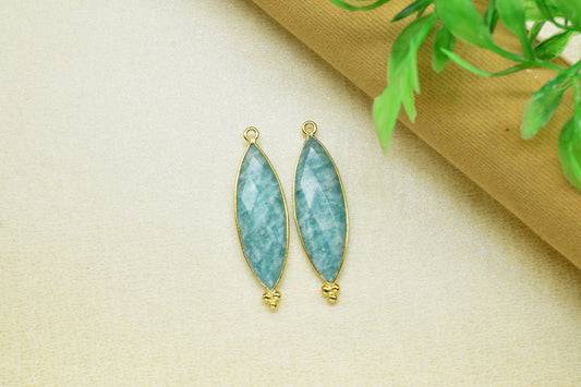 Amazonite 10x30mm Bezel charms,Amazonite Gemstone Connectors,Station Bezel Link Jewelry Supplies,Amazonite Jewelry,marquise Shape Pendant