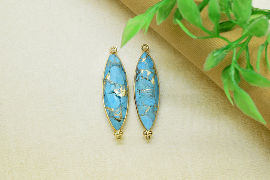 Copper Turquoise Gemstone Charms Pendant,Turquoise Single Bail Pendant Jewelry,Copper Turquoise 10x34mm Marquise Shape Gold Plating Charms