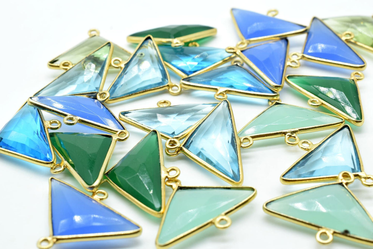 Sky Topaz 12x25mm Triangle shape double bail charms,Sky Topaz Gold Plated bezel,jewelry making charm craft,Sky Topaz single bail connectors,
