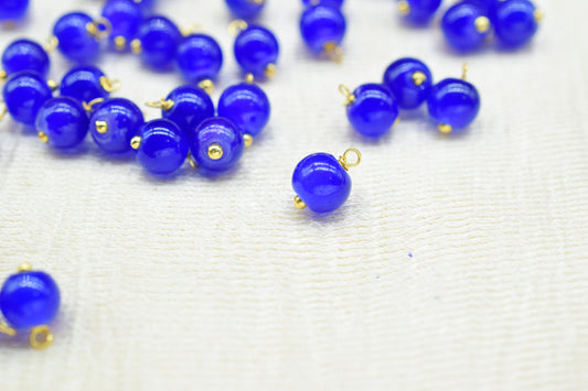 Dark Blue Jade 6mm Round Smooth Beads/Earring Components/Dark Blue Jade Single wire wrapped Beads/Round Beads Connector/Gemstone Beads/Gift