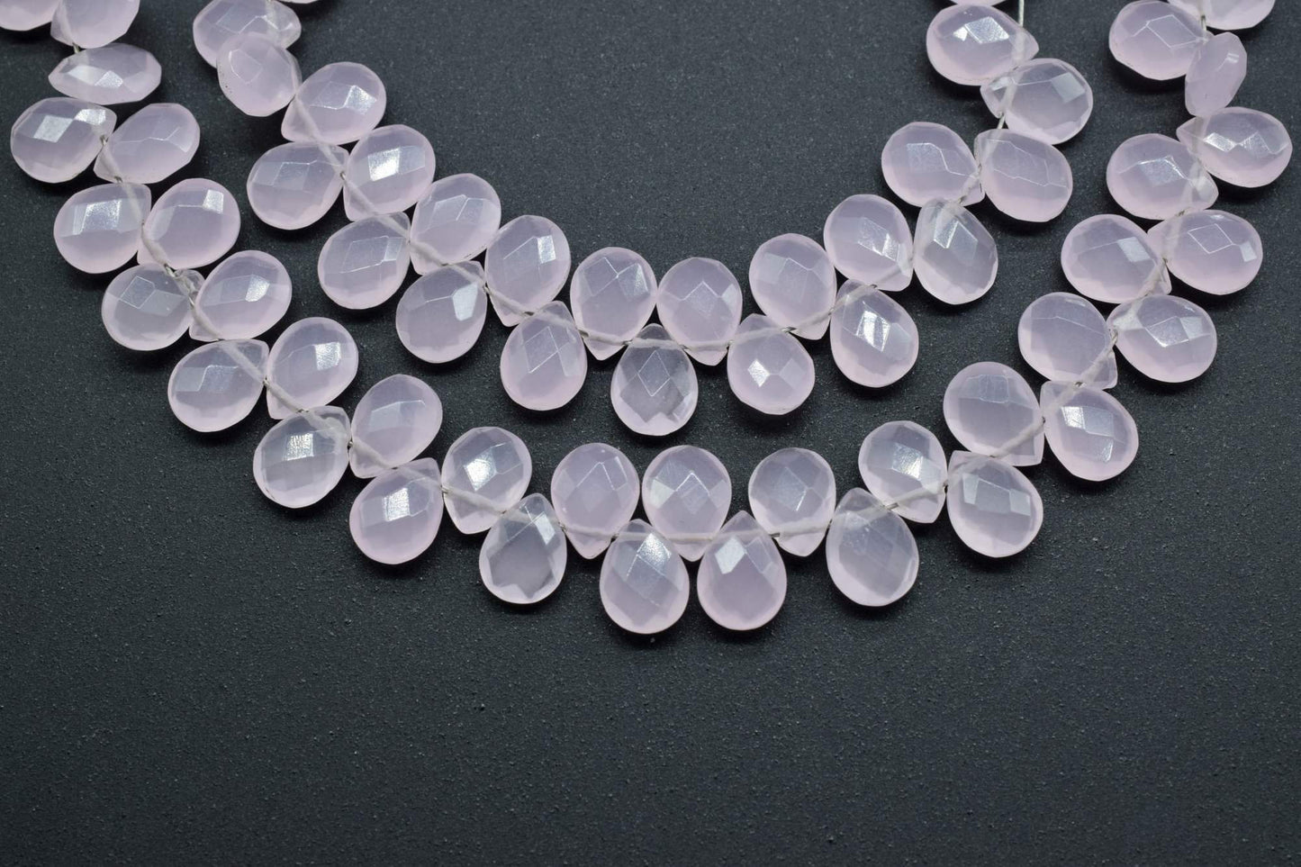 Pink Chalcedony 6x8mm Pear Shape Briolettes,Micro Faceted Pear Shape Beads,7Inch Strand,Rose Quartz Faceted Teardrop,Jewelry Making Gemstone
