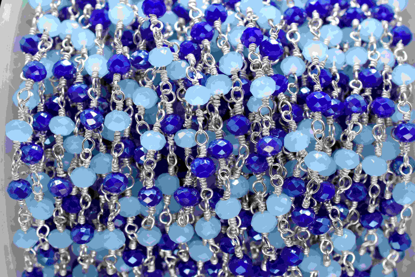 Peru Chalcedony Beaded Chain,Multi Stone Rosary Chain,Wire Wrapped Rosary Chain,Blue Agate Stone links,Handmade Rosary Jewelry Making,gift