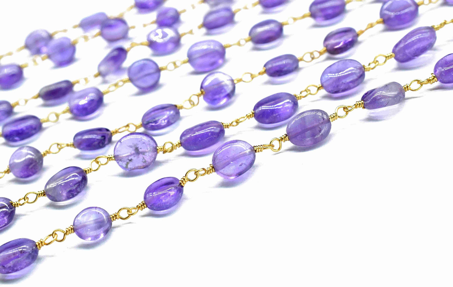 Amethyst Oval Smooth Beads Chain,Handmade Jewelry,Oval Shape Wire Wrapped Rosary Chain,Amethyst Beads Rosary Chain,Gemstone Rosary Chain