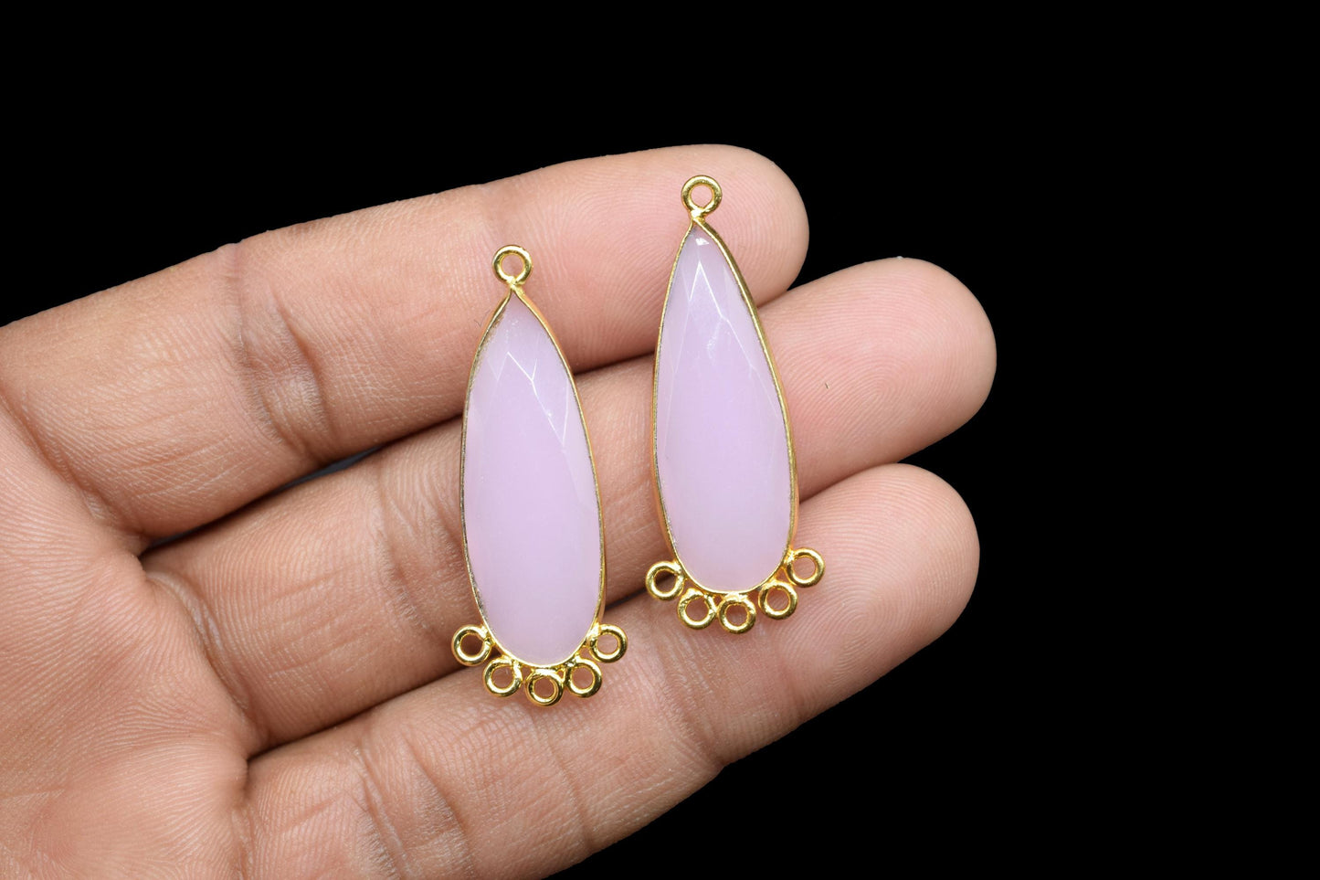 Rose Quartz 10x30mm Teardrop Bezel Charm/Charms Connector/Handmade Jewellery Connectors/Gemstone Brass Component/Women Jewelry/Gift