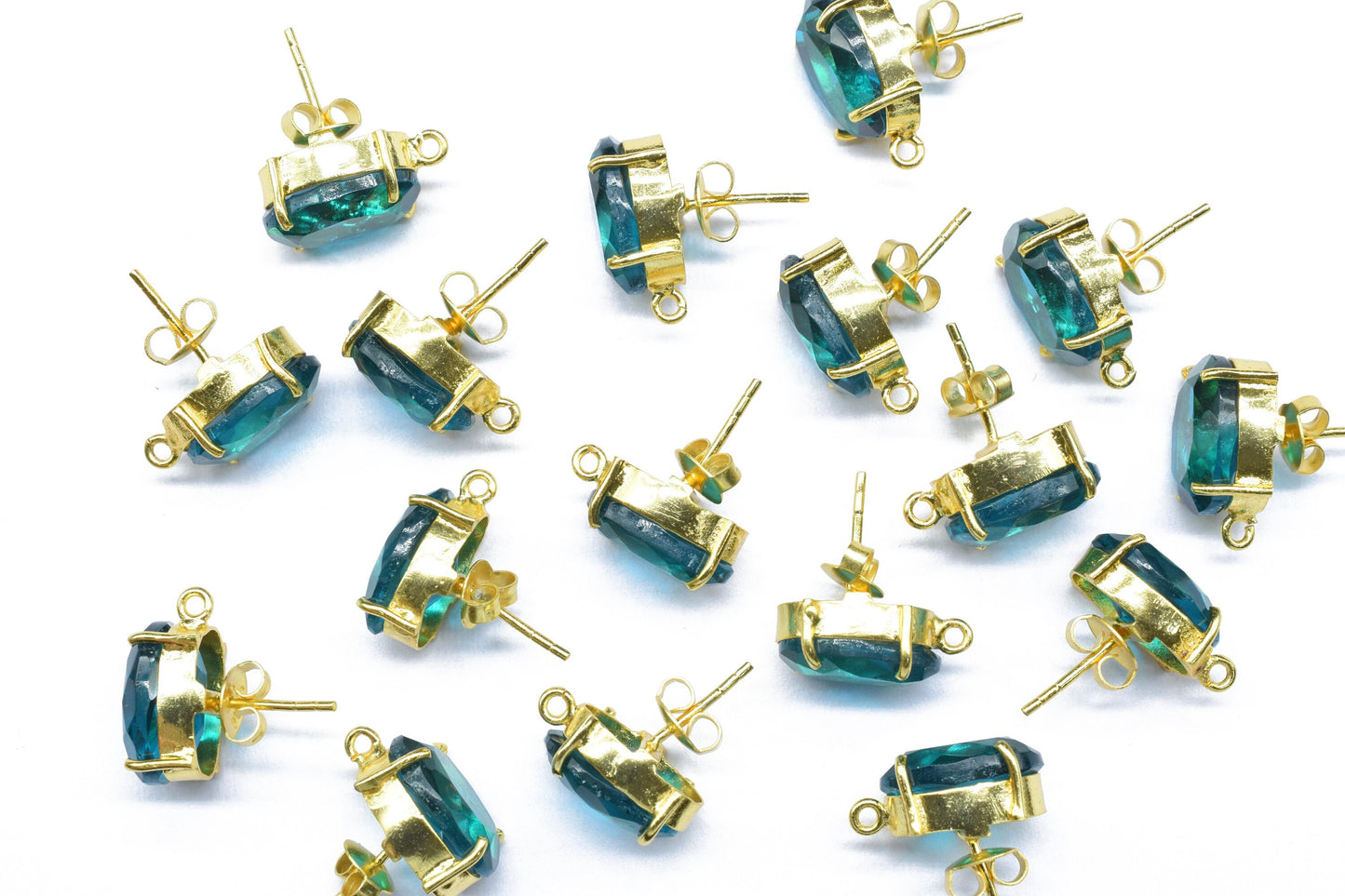 Neon Apatite Studs Earring,Gemstone Station Link,Craft Supplies,Handmade Beads Jewelry,Tanzanite Components Earring,Prong Bezel Earring,Gift