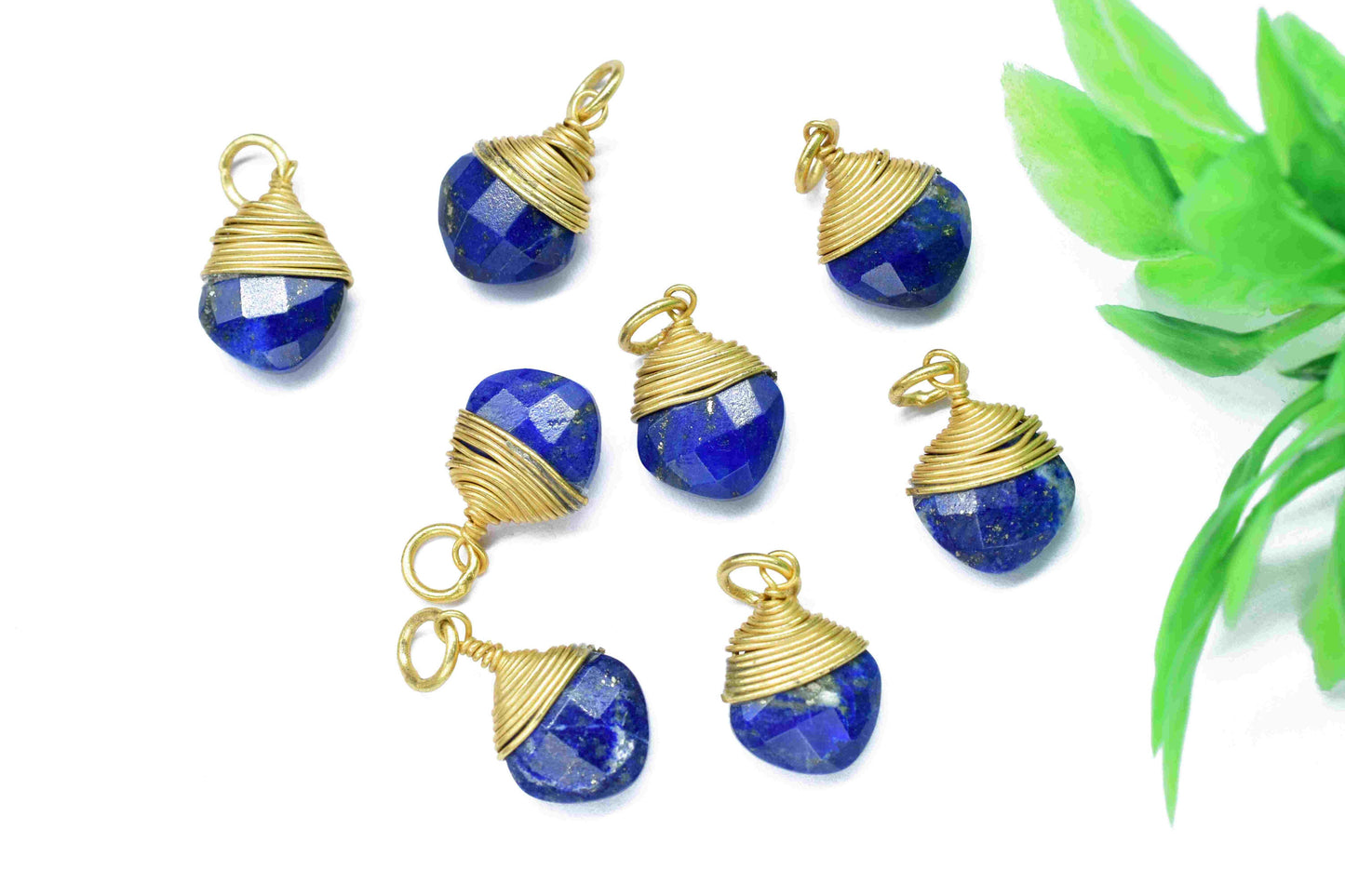 Lapis Lazuli Wire Wrapped Connectors, Square Gemstone Connector,Blue Stone Wire Wrapped Pendant,Jewelry Making Supply,Single Loop Connectors