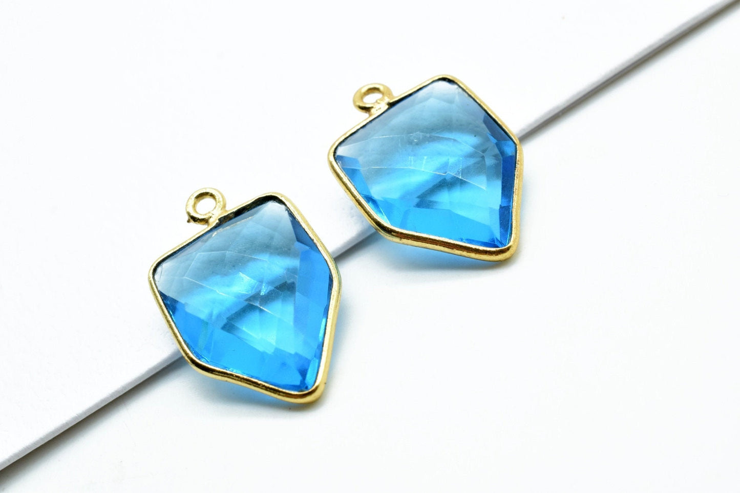London Blue Topaz 13x17mm Bezel charm,Blue Topaz fancy pendant,Blue Topaz Gold Plated bezel,jewelry making charms crafts,December Birthstone