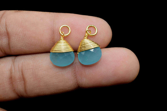 Aqua Chalcedony Faceted 10mm Heart Connectors,Wire Wrapped Gemstone Pendant,loop Connector,Wire Wrapped Necklace,Beaches Jewelry making,Gift