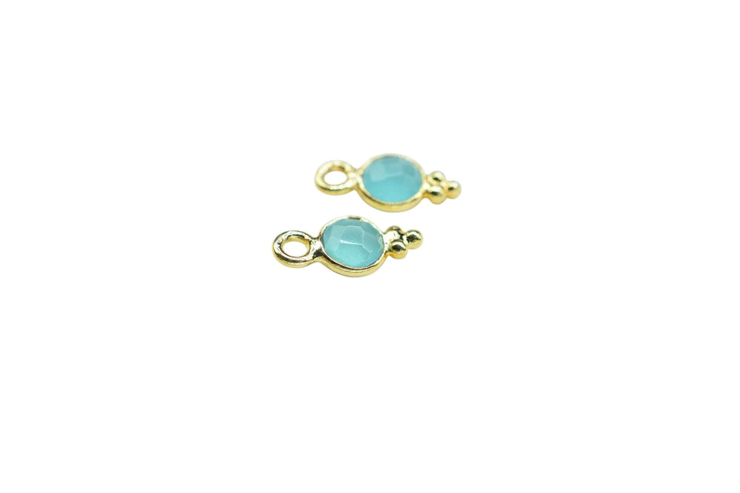 Aqua Chalcedony Charms Connector/Handmade Jewelry/Gold Plated Connector/Tiny Pendant/Aqua Pendant/Round Shape Connector/Gemstone Charms/Gift