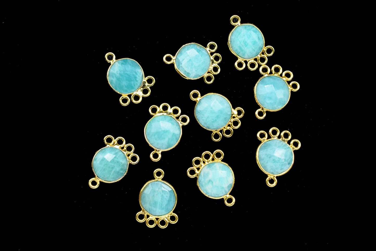 Amazonite 10mm Round Bezel Charm/Gemstone Brass Component/Single Bail Pendant charms/Round Handmade Jewellery Connector/B'day Gift