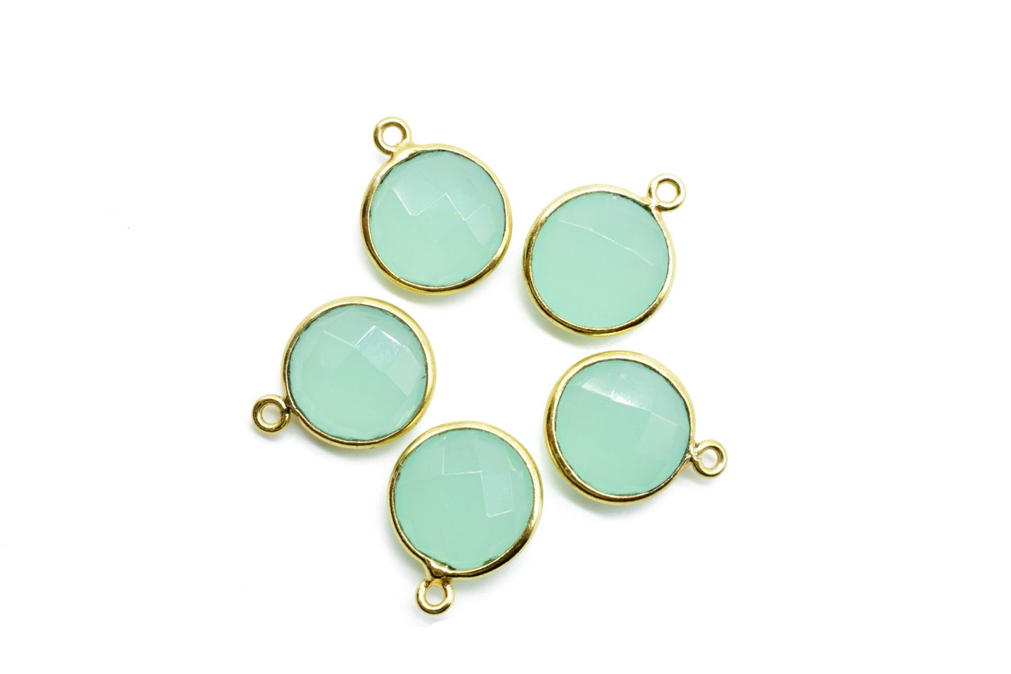 Aqua Chalcedony 12mm Round Charm,Aqua Chalcedony Gold Plated Gemstone Bezel Connector, Single Loop Gemstone Bezel, Making Pendant For Girls