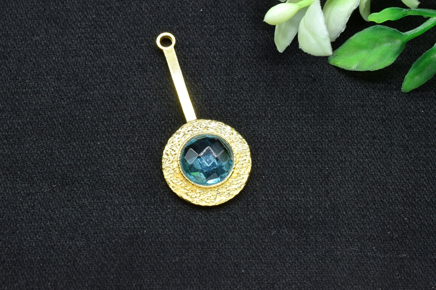 Blue Topaz Pendant , Blue Topaz Gemstone Handmade Pendant ,Single Bail Checker Cut Gemstone Connector, Gold Plated Connectors