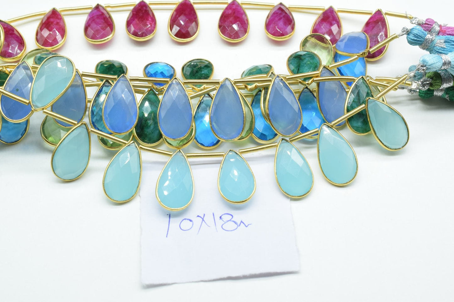 London Blue topaz Pear Shape Gold Plated Bezel strand,10x18mm pear Charms Making Jewelry Findings Supply, Topaz charms strands,