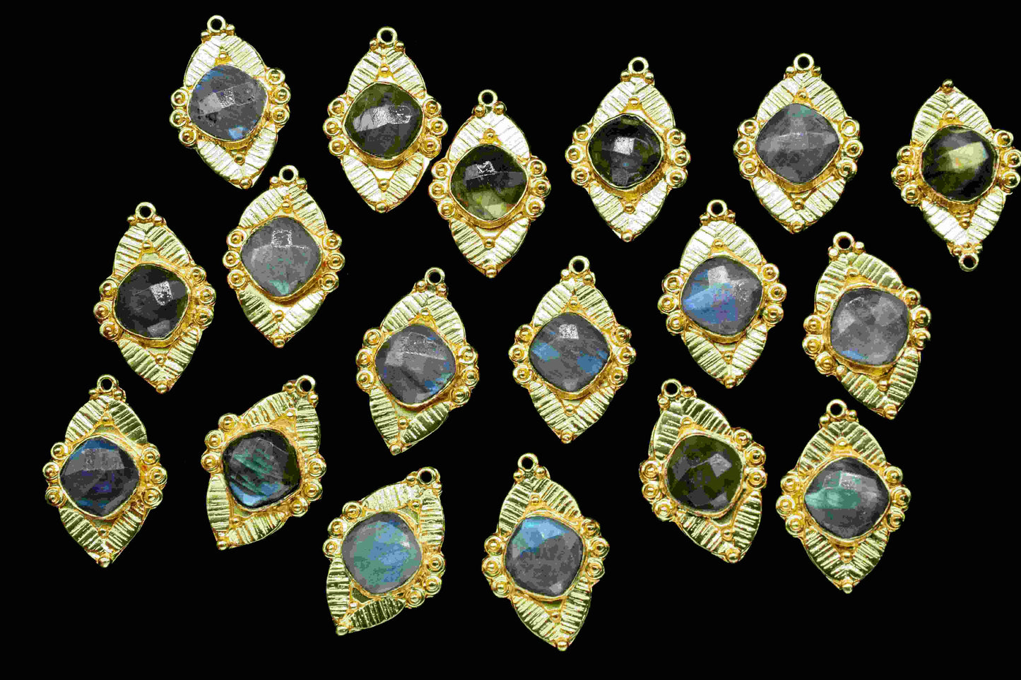 Natural Labradorite 10mm Cushion Connector Post Stud,Earring Connectors,Labradorite Jewelry, Findings Jewelry,Single Loop Connectors, Gift