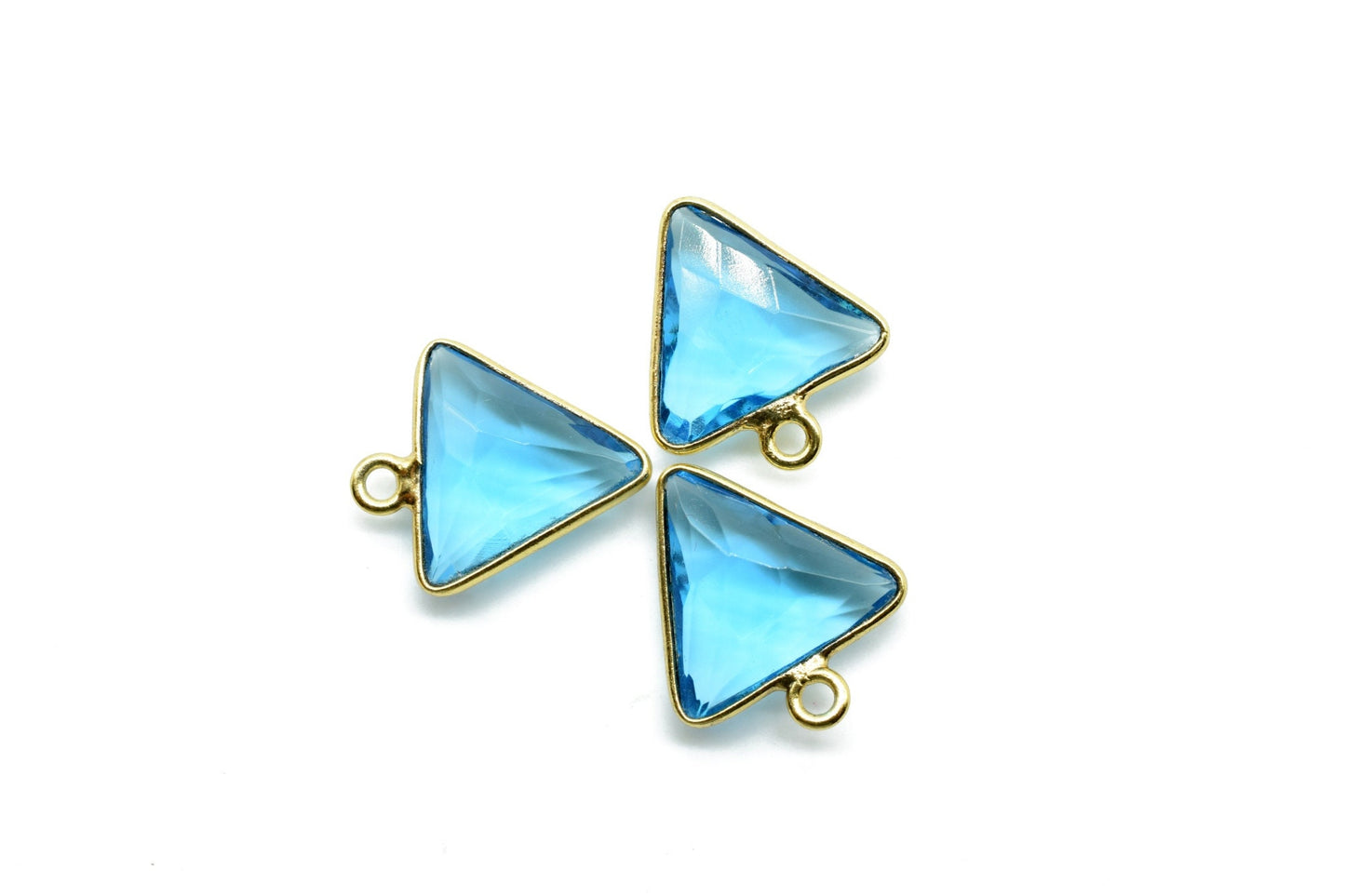 London Blue Topaz 12mm Triangle shape Single Bail connectors,Gold Plated bezel,Topaz Pendant,Blue Topaz single loop connectors,fancy Topaz