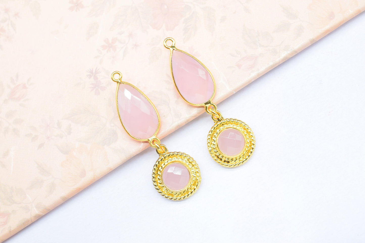 Rose Quartz Bezel Charm /Multi Stone Pendant/Multi Stone Pendant/Station Bezel Link/Handmade Pendant/Rose Quartz Connector/B'day Gift