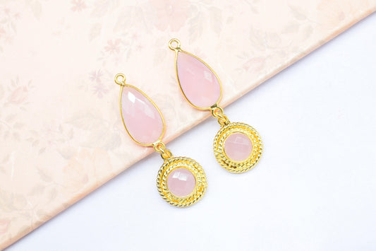 Rose Quartz Bezel Charm /Multi Stone Pendant/Multi Stone Pendant/Station Bezel Link/Handmade Pendant/Rose Quartz Connector/B'day Gift