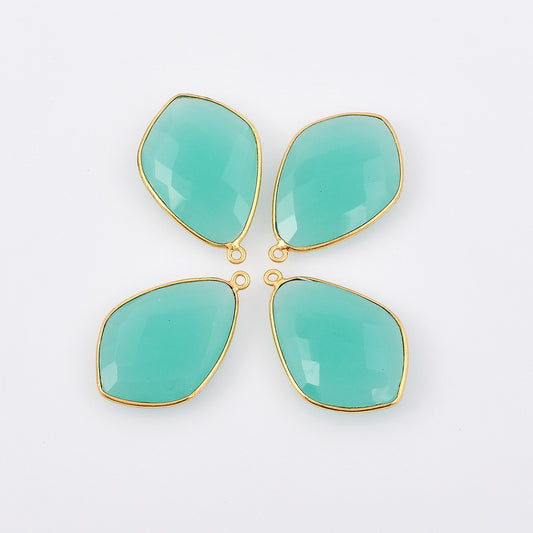 Aqua chalcedony 18x23mm bezel charms,chalcedony kite pendant,Diamond shape charms,Gemstone ,Brass charm,Gold plated charm,Jewelry supplies