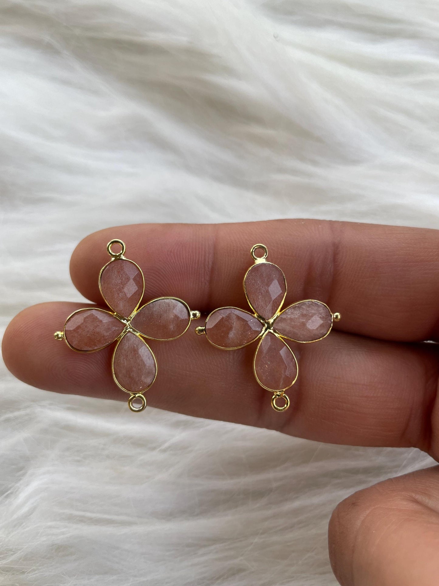 Peach Moonstone Teardrop Pendant,Natural Gemstone jewelry,Moonstone Bezel connector,Gemstone Bracelet Charm,Double Loop connector,Gifts,P122