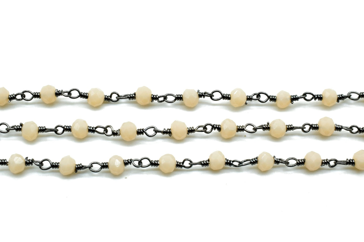 Peach Agate 3mm Beaded Chain,Peach Agate Rosary Chain,Peach Agate Black rhodium Wire Wrap Chain,Brass chainJewelry Making Chain Rosary chain