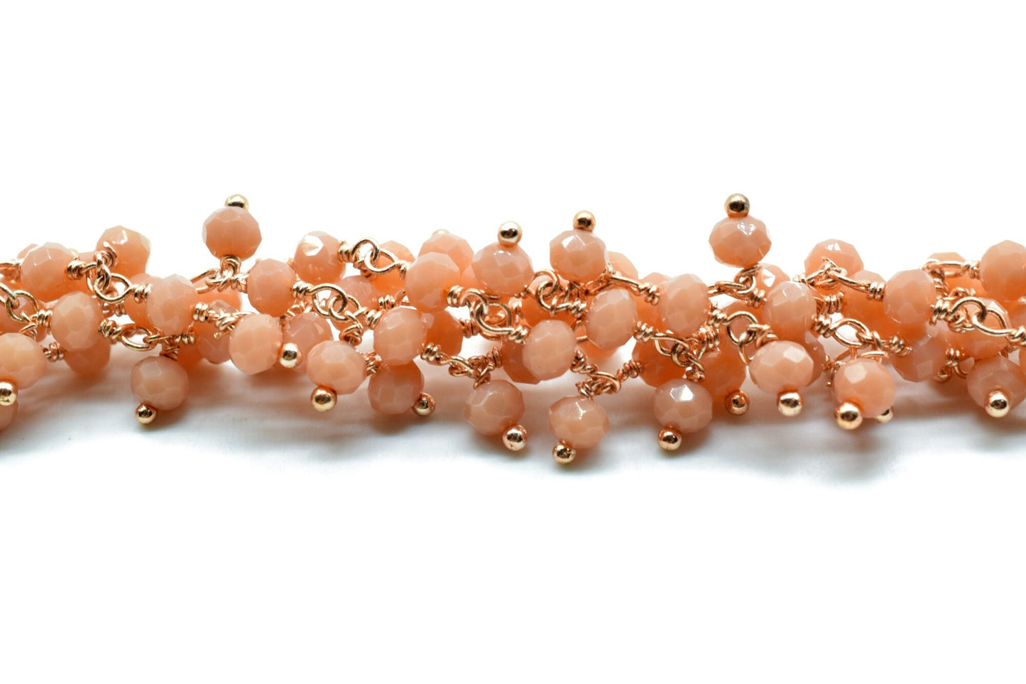 Peach Moonstone Cluster Beaded Chain, Gold Plated wire wrapped Rosary Chain,Dangling Faceted Wire Wrapped Beaded Chain,Soldby Foot Wholesale