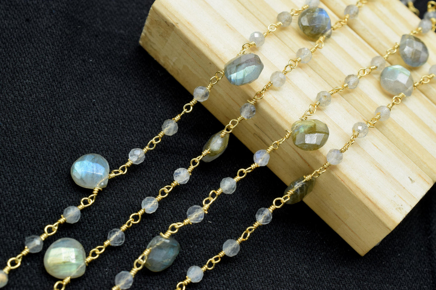 labradorite 3mm Rosary Beaded Chain,Labradorite Heart Shape Rosary Chain,Sold By Foot,labradorite briolette beaded chain,labradorite chain