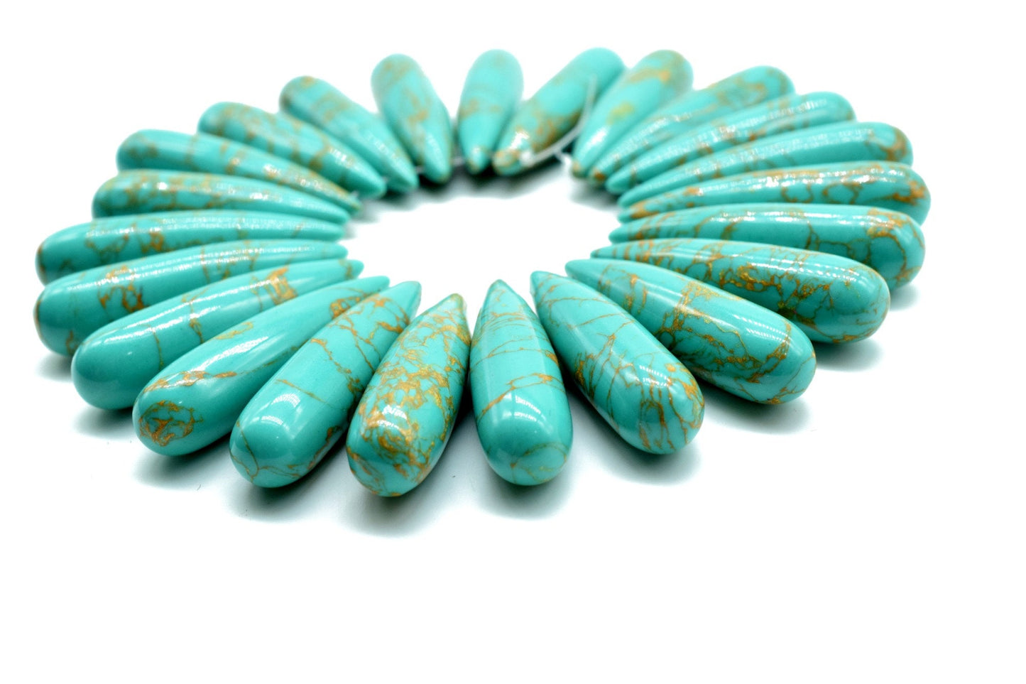 Copper Green Turquoise Long drop 8x30mm smooth Briolettes,Top Drilled Gemstone Teardrops,Turquoise Teardrop Beads  Jewelry Making Supplies