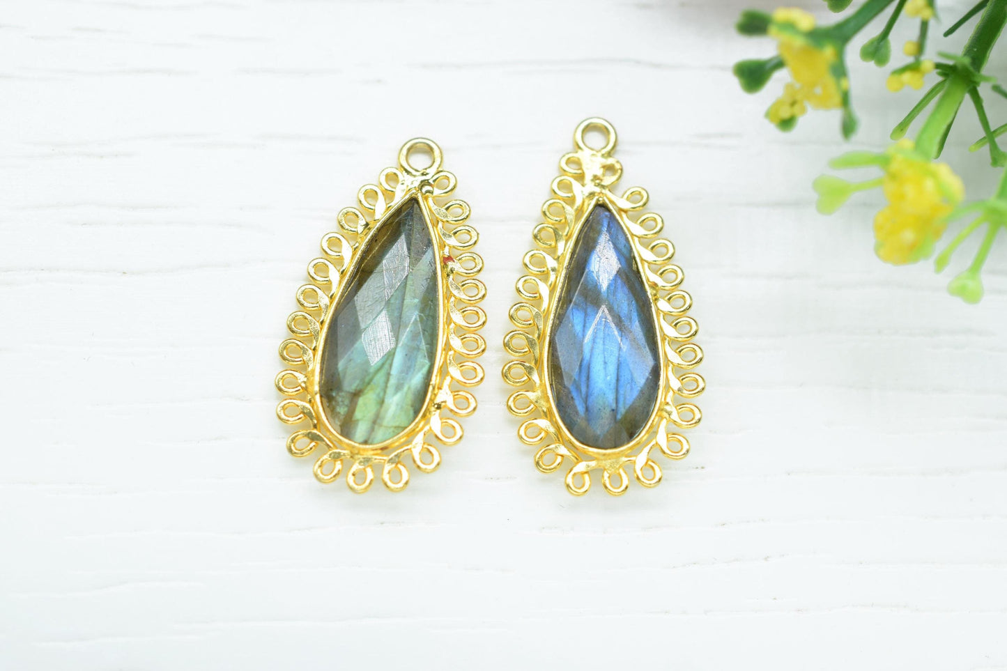 Labradorite 8x20 Teardrop Bezel Charms,Wholesale Jewelry,Single Bail Pendant,Gemstone Brass Component,Handmade Jewellery Connectors,Gift