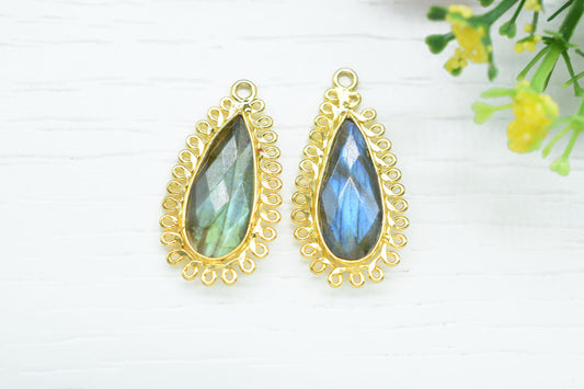 Labradorite 8x20 Teardrop Bezel Charms,Wholesale Jewelry,Single Bail Pendant,Gemstone Brass Component,Handmade Jewellery Connectors,Gift
