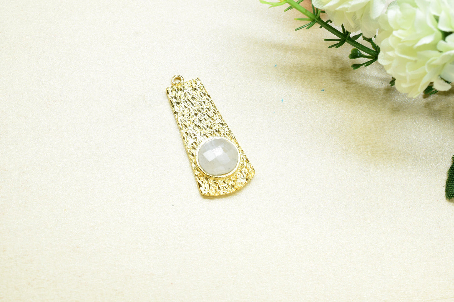 Moonstone  Pendant , Moonstone Gemstone Handmade Pendant , Single Bail Charms , Gold Plated Connectors , Gemstone Connector Charm