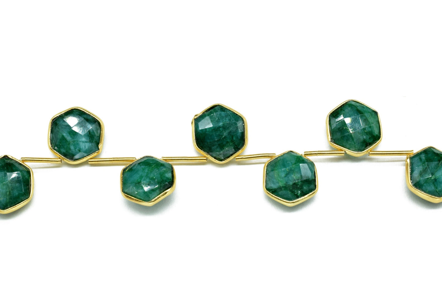 Emerald 10mm Faceted Hexagon Shape Single Bail Connector strand,Single Bail Charm,Emerald Faceted Gemstone JewelryMaking Component