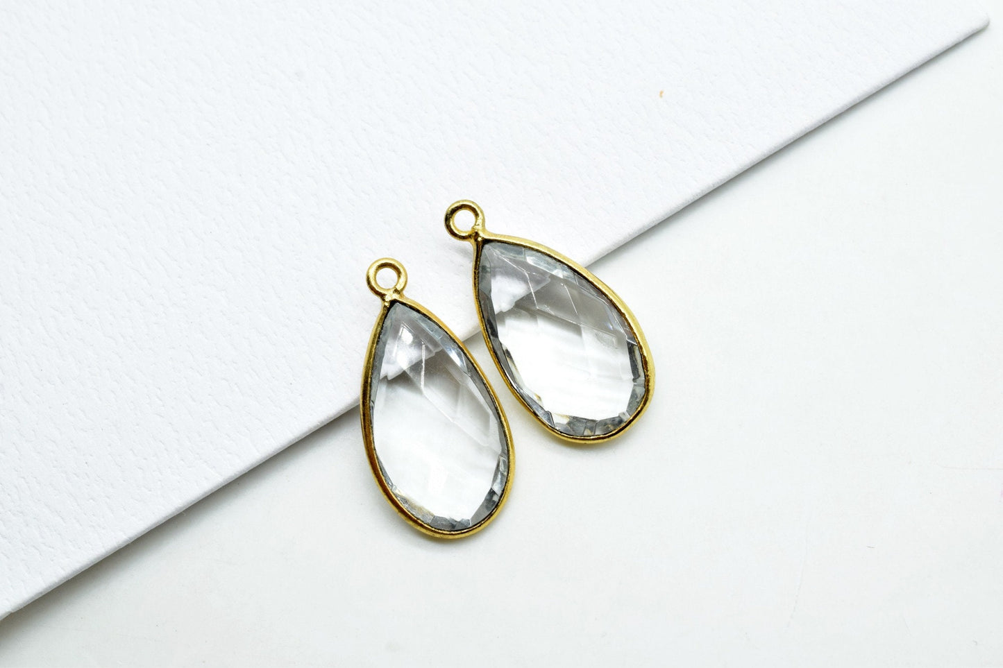 Crystal 10x18mm Pear shape charm,Crystal Pear pendant,Crystal Gold Plated bezel,jewelry making charms craft,Birthstone charms,Crystal jewels