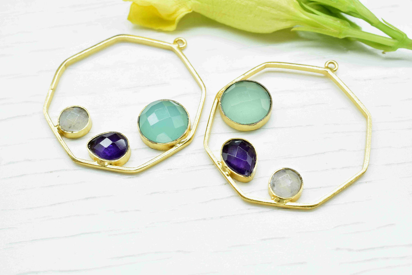 Aqua Chalcedony 10mm Round Shape Pendant,Finding 32mm Hexagon Shape Jewelry,Moonstone 6mm Round Shape Jewelry,Multi Stone Amethyst Pendant