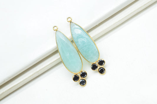 Natural Amazonite 10x30mm Pear shape Bezel charms,Amazonite Pendant,Gemstone connector,Amazonite Jewelry,Cubic zirconia Bezel charm,P121