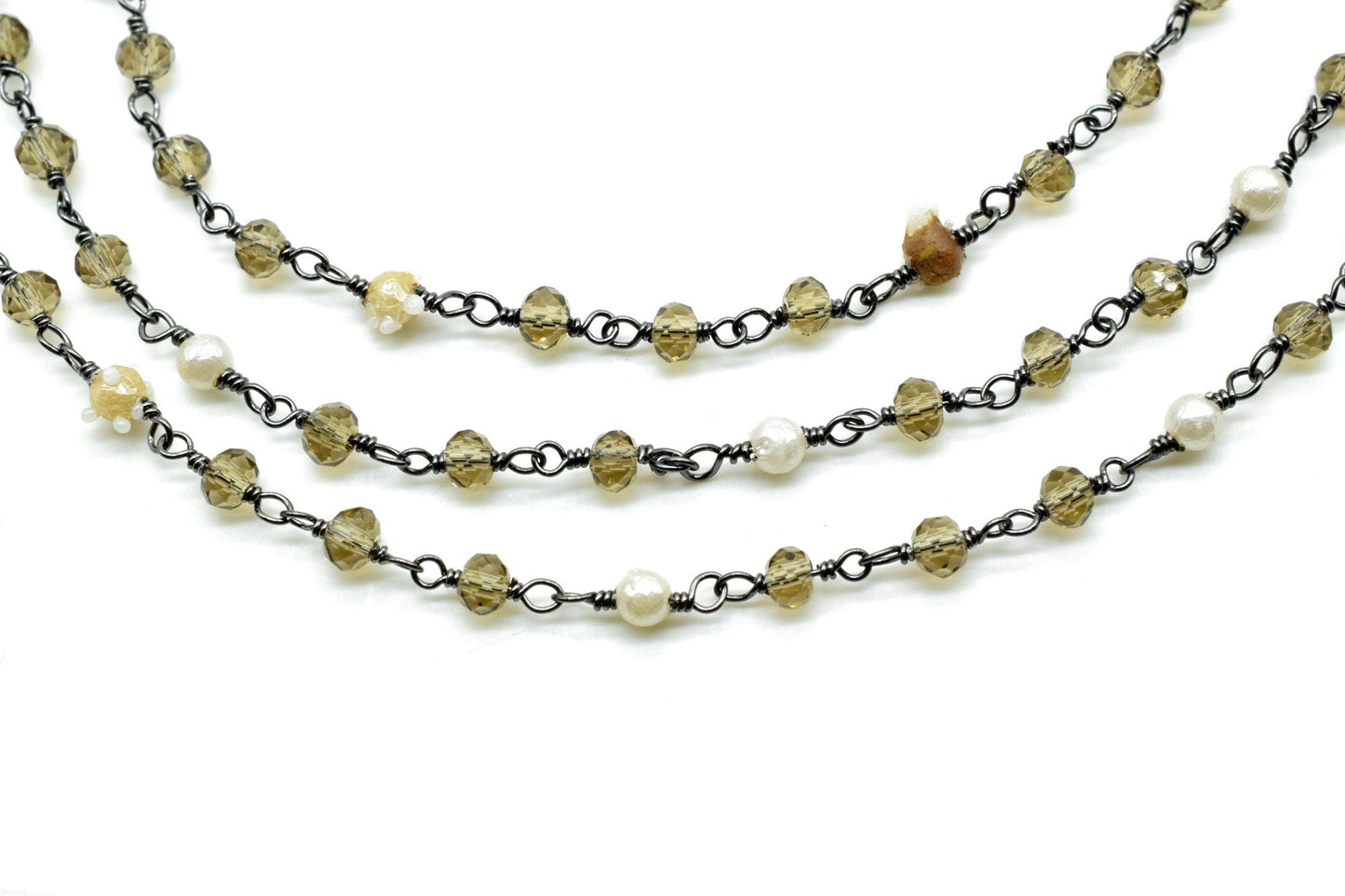 3-3.5 mm Faceted Smoky Quartz Gold Plated Rosary Chain, Wire Wrapped Rosary , Beaded Chain, Chain By Foot,Finding Beads Supplies,pearl chain