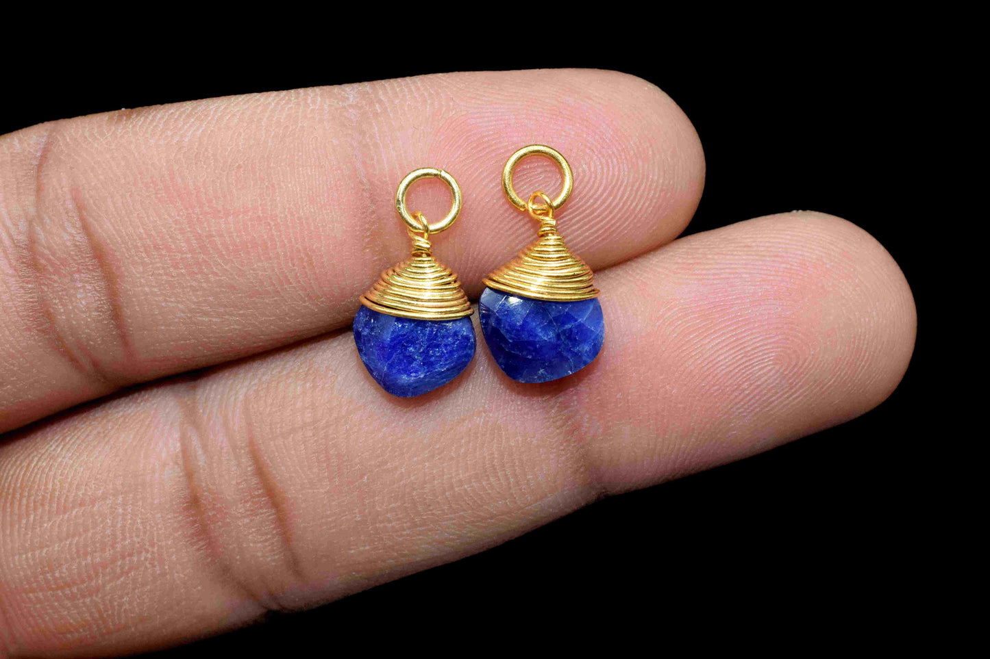 Blue sapphire Wire Wrapped Connector,8mm Square Gemstone Pendants,single loop connectors,Wire Wrapped Necklace Charm,Jewelry Making Supply