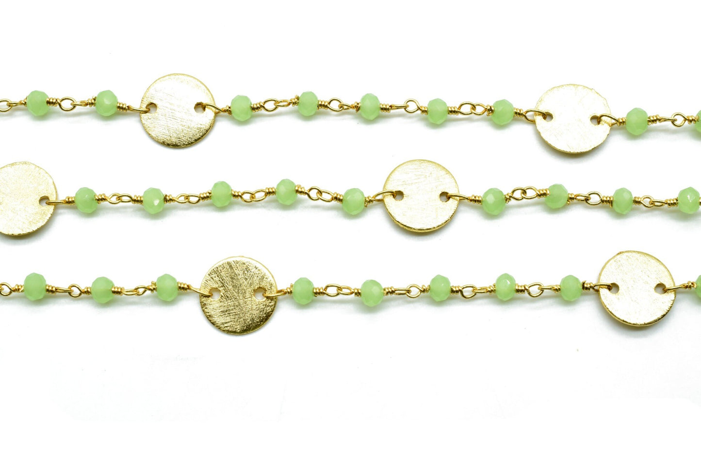 Prehnite 3mm Beaded Chain,Natural Green Prehnite Rondelle Faceted Beaded Rosary Chain,Gold Plated Wire,Jewelry Making,circle charms chain,